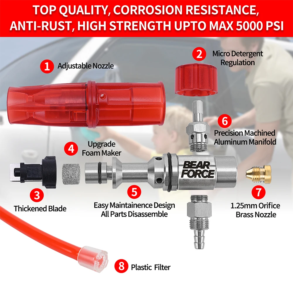 압력 세척기 알루미늄 폼 캐논 폼 발생기 스노우 폼 랜스, 포틀랜드 허스키 료비 그린워크용, 1/4 인치 퀵 커넥터 포함