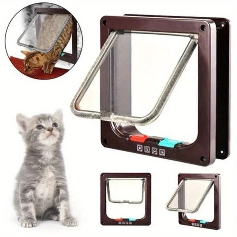 

Dog Cat Flap Door with 4 Way Lock Pet Cat Gate Security Flap Door For Animals Plastic Small Dog Gate Cat Flap Pet Door Gate