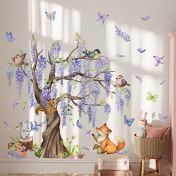 Under the Wisteria Tree Cartoon Animal Wall Stickers Rabbit Fox Butterfly Wall Sticker Children's Room Living Room Home Decals
