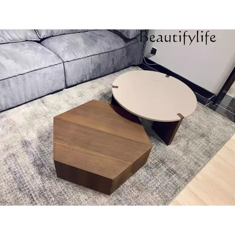 

Italian minimalist coffee table combination round imported smoked veneer coffee table size apartment living room