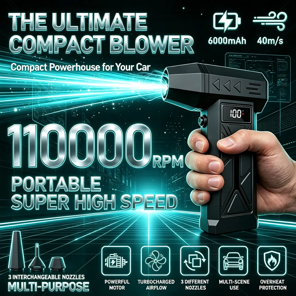 Powerful Air Blower Brushless Motor Turbo Fan ,Lightweight & Compact,LED Lighting,for Remove fallen leaves,Computer Dust Blower.