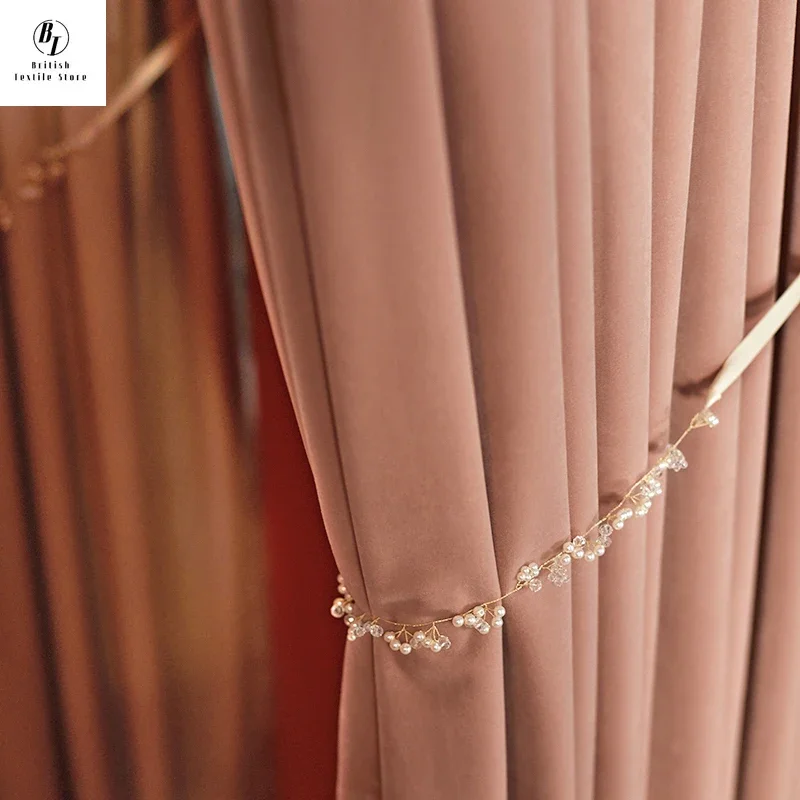 

Custom Size！！French Style Luxury Modern Simple Pink Velvet Blackout and Thermal Curtains for Living Dining Room Bedroom Decor