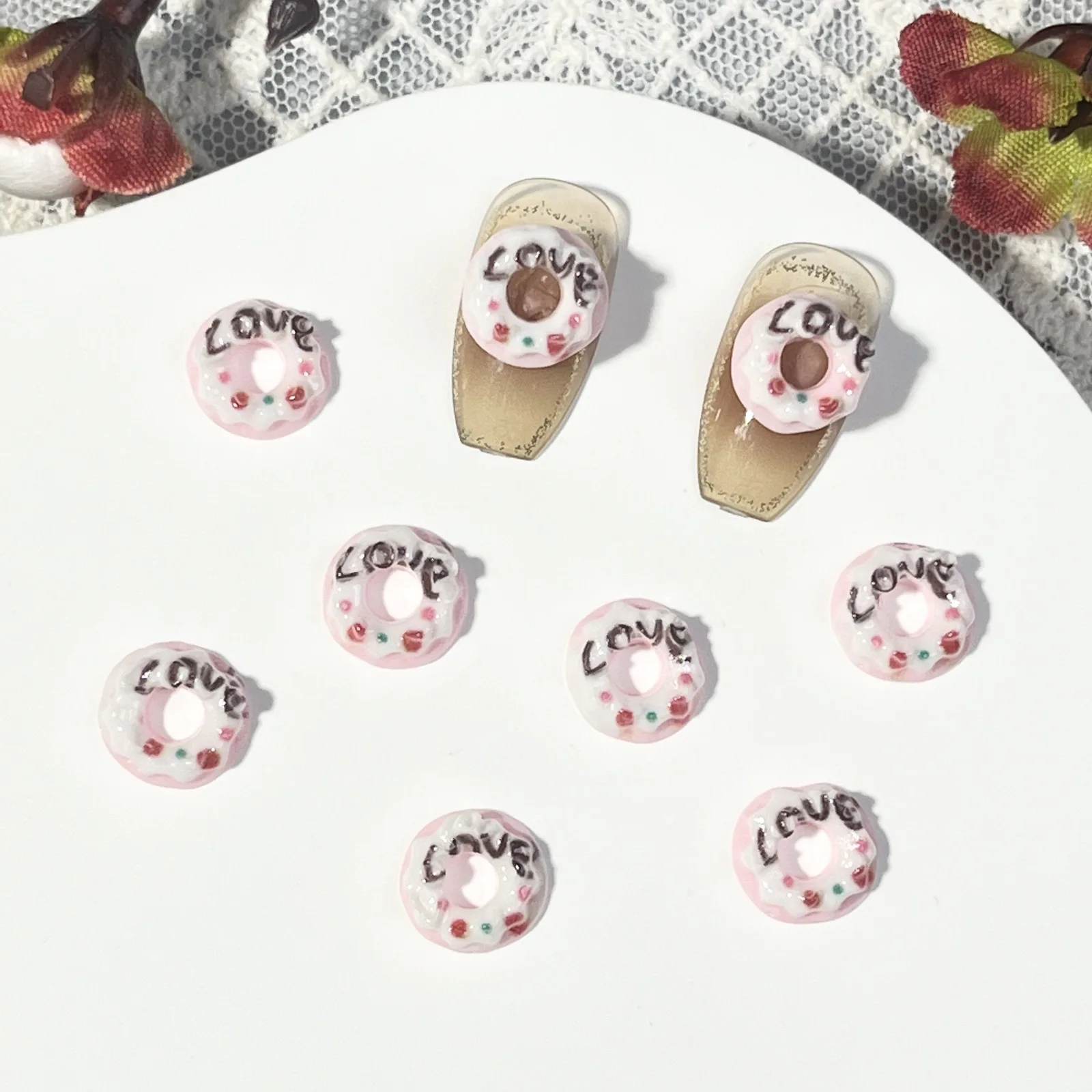 50pcs Cute Food Play Donut Nail Charms Bulk Korean Cream Faltback Resin Jewelry For DIY Manicure Design Decaoration Accessories