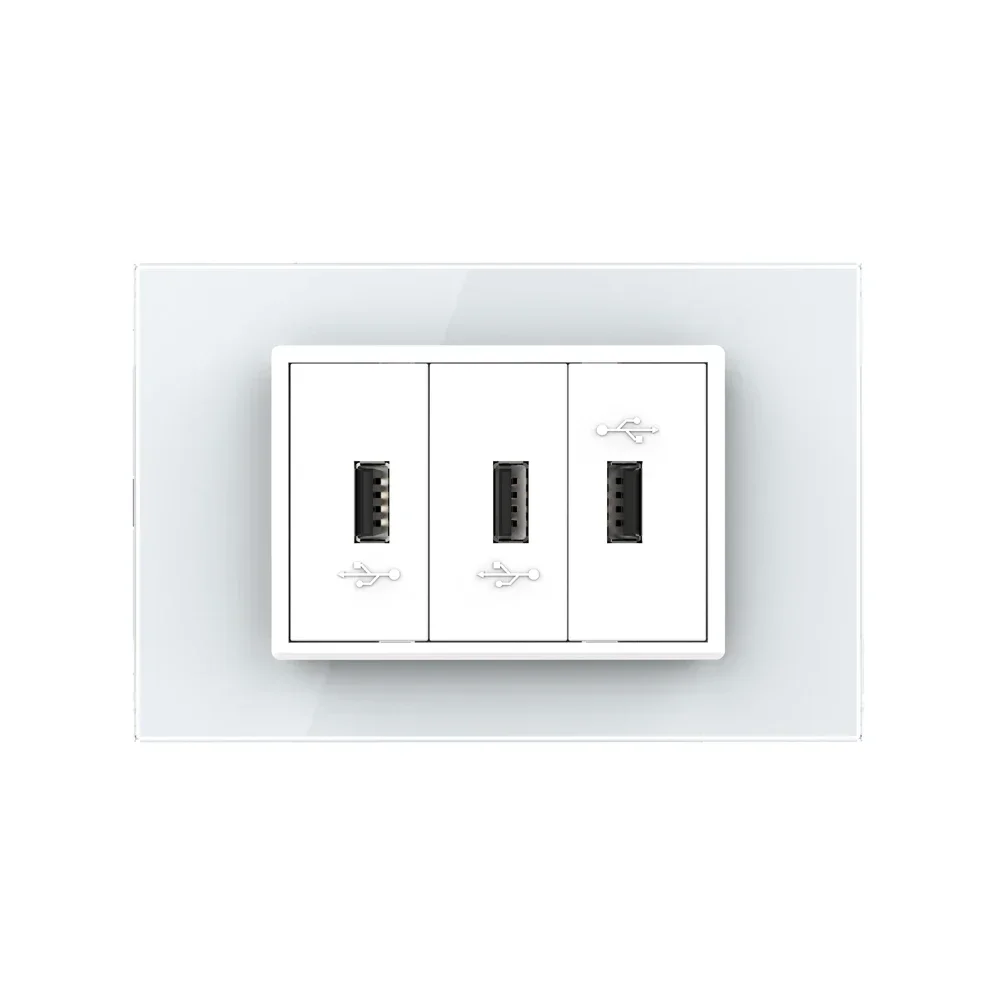 Livolo C9 US AU Standard 3 USB Charge Power Socket Plug، Pearl Crystal Glass Panel Outlet، VL-C9C3USB-11