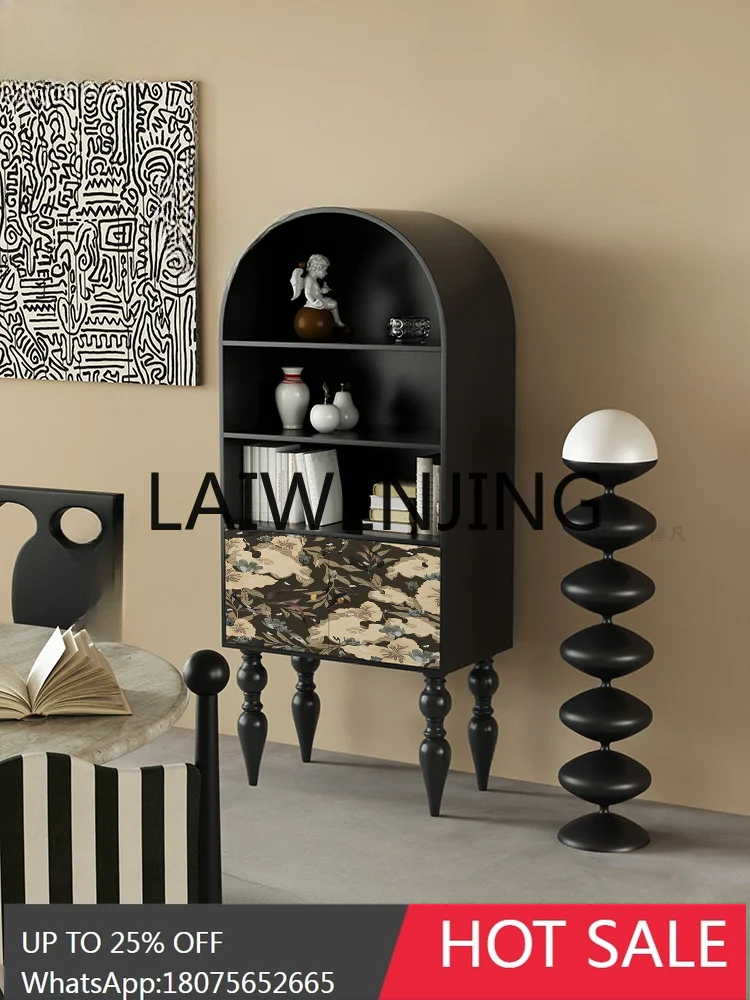 Retro Bookcase Solid Wood Living Room Corner Storage Bedroom Tailstock Installation-Free Integrated Storage Chest of Drawers