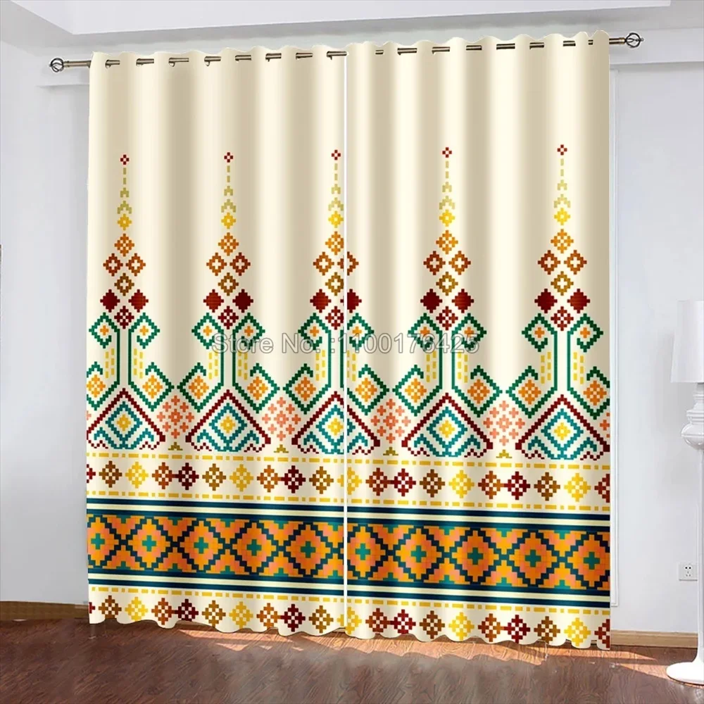 3D Print Boho Abstract Ethiopian Eritrean 2 Pieces Blackout Curtains for Living Room Bedroom Window Drapes Home Decor