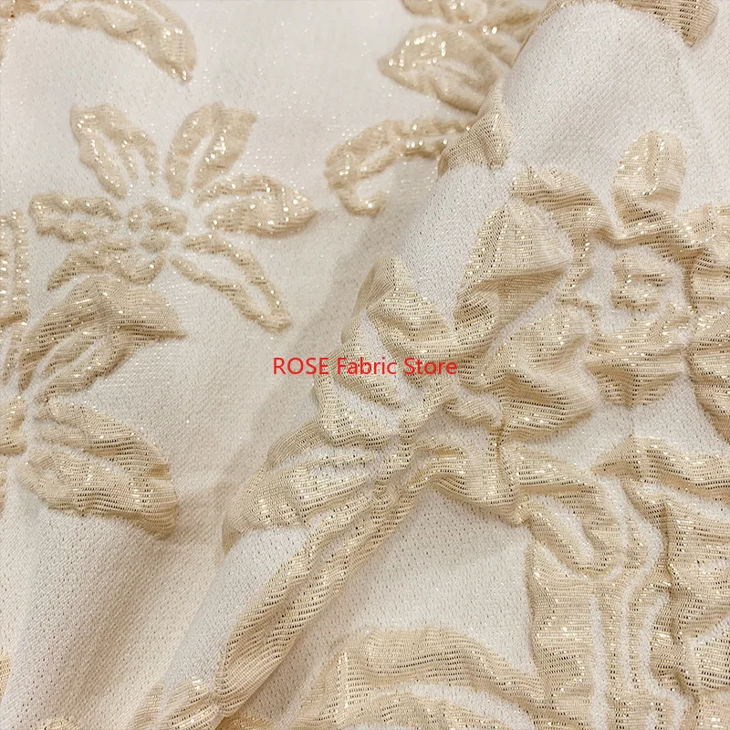 

1 meter Gold Jacquard Yarn Dyed Fabric Flower Embossed Bubble Fabric for Hanfu Cheongsam Dress Diy Sewing