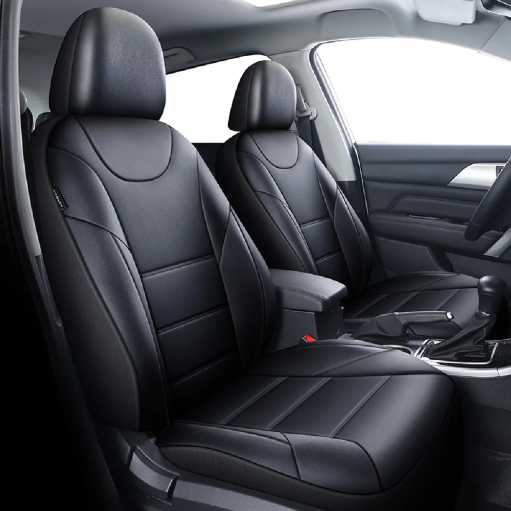 Universal 5-Seater Car Seat Cover For Hyundai Black Wear-Resistant Leather - Waterproof, Breathable