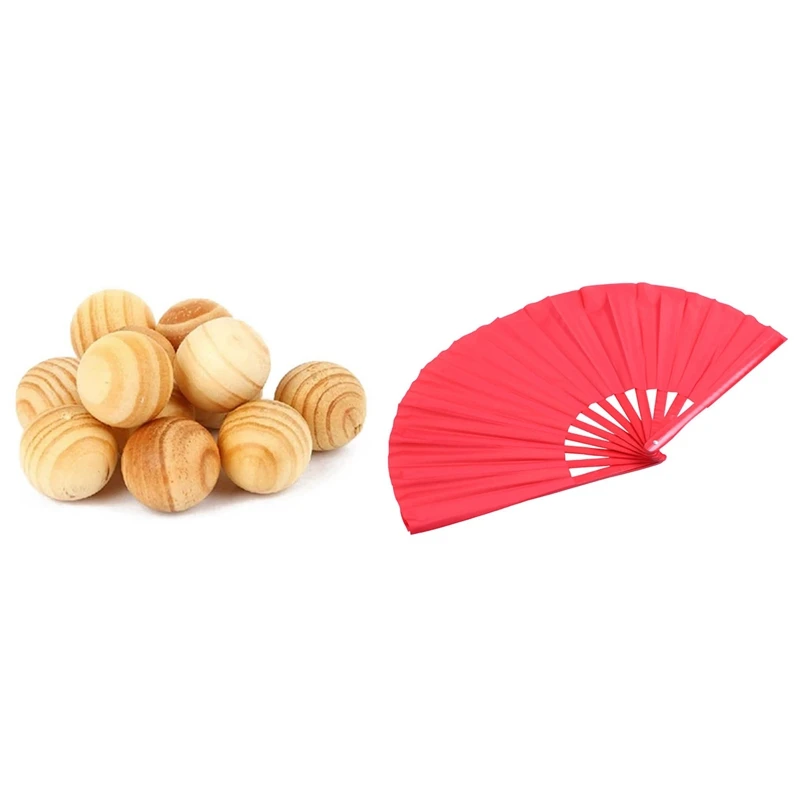 Natural Cedar Wood Moth Balls With Bamboo Structure Of Kung Fu Tai Chi Wushu Martial Arts Hand Fan Red