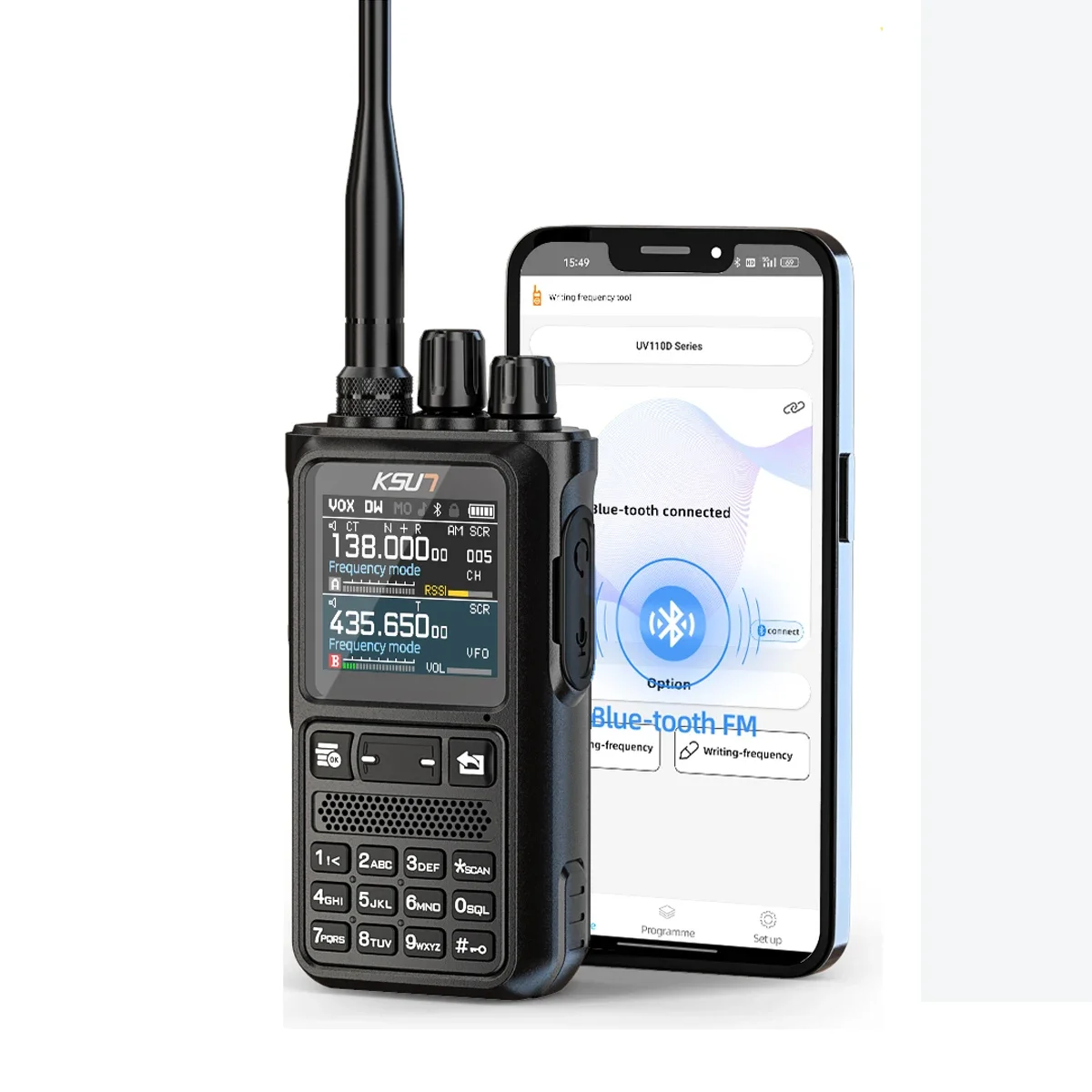KSUN UV110D Flashlight s Easy Pairing VHF UHF Dual Band Airband Ham Radio PC Programming Multi-Band Two Way Radio