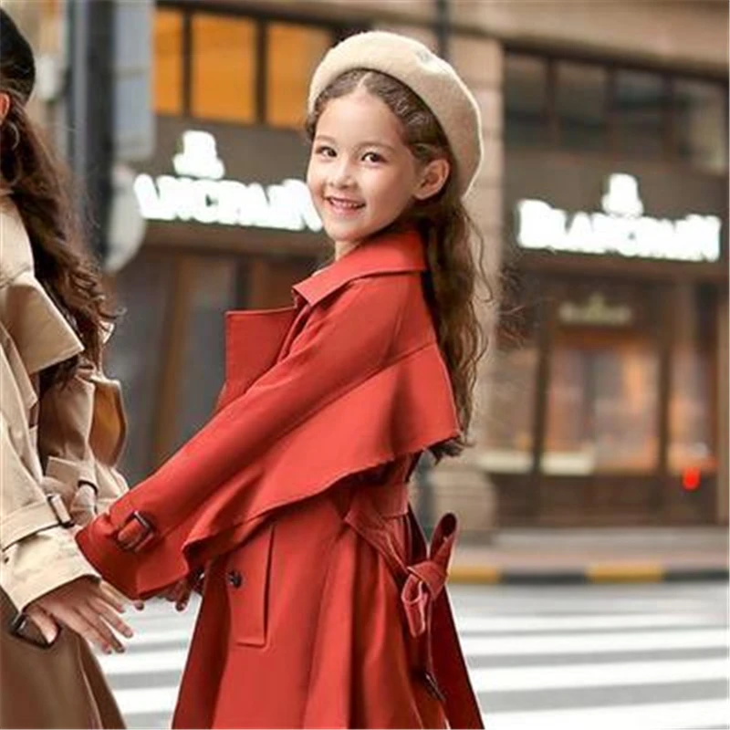 Fashion Baby Girl Boy Trench Jacket Toddler Teens Windbreak Coat Khaki Red Long Spring Autumn Child Dust Coat Clothes 3-12Y