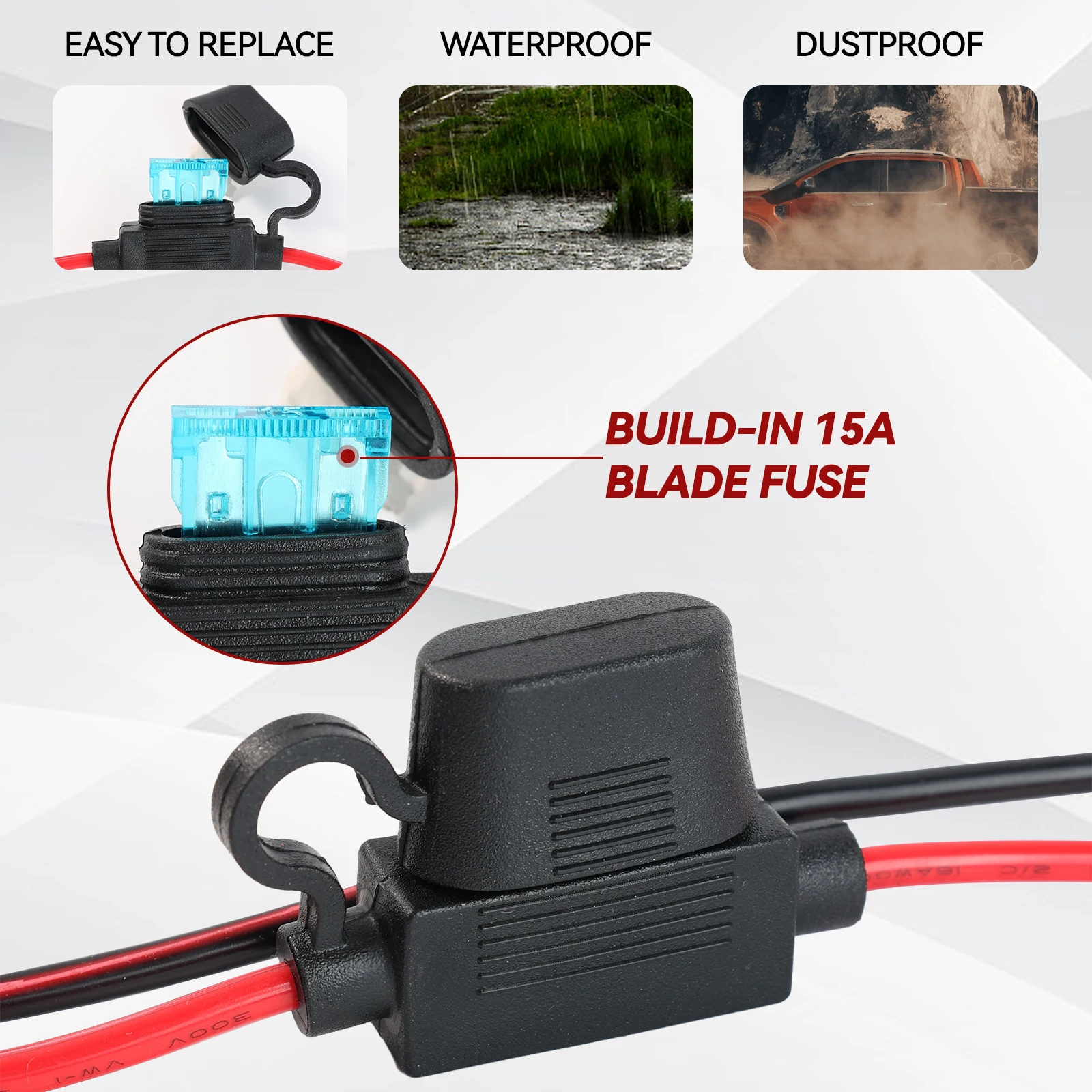 Universal 12V Car Cigar Cigarette Lighter To Battery Alligator Clip Clamp 15A Fuse Splitter Adapter Power Socket Plug Cable Wire