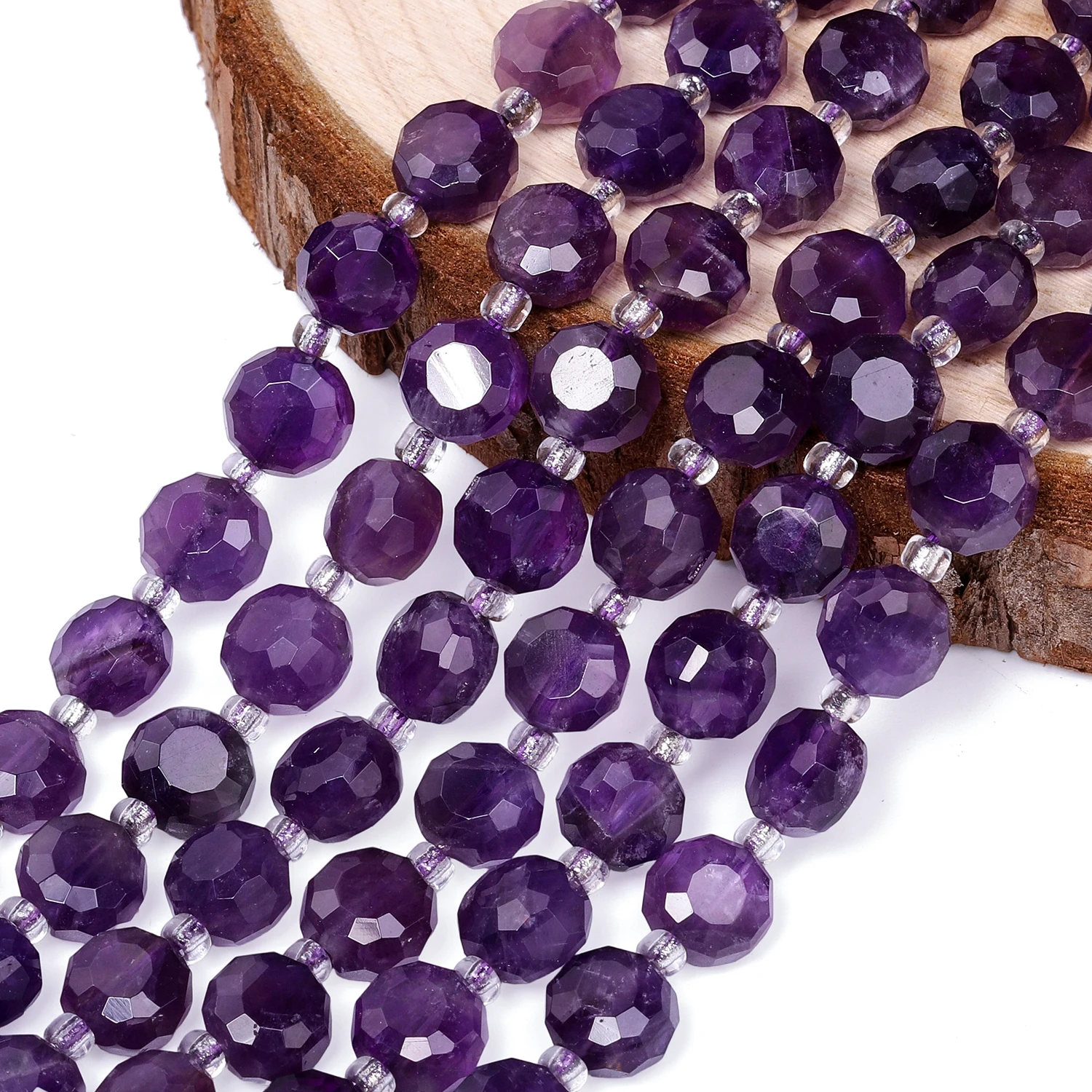 Natürliche Amethyst-Edelsteinperlen, 8 x 5 mm, AAA, facettierte, flache, runde, Münzformperlen für Schmuckherstellung, DIY-Armband-Zubehör – Detail 7