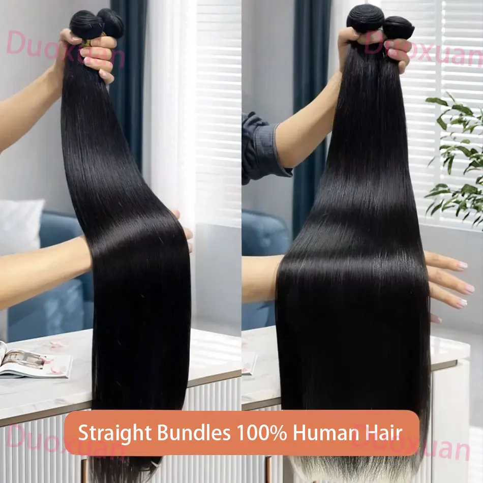 Extensiones de cabello humano liso, mechones de cabello crudo 100% cabello humano brasileño Remy, mechones de doble trama, extensión de cabello de 1/3/4 Uds.