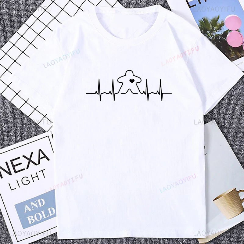 Meeple Heartbeat Electrocardiogram Graphic Tshirt Casual Fashion Cotton Man T Shirt Breathe Comfort Summer Style Women T-shirt