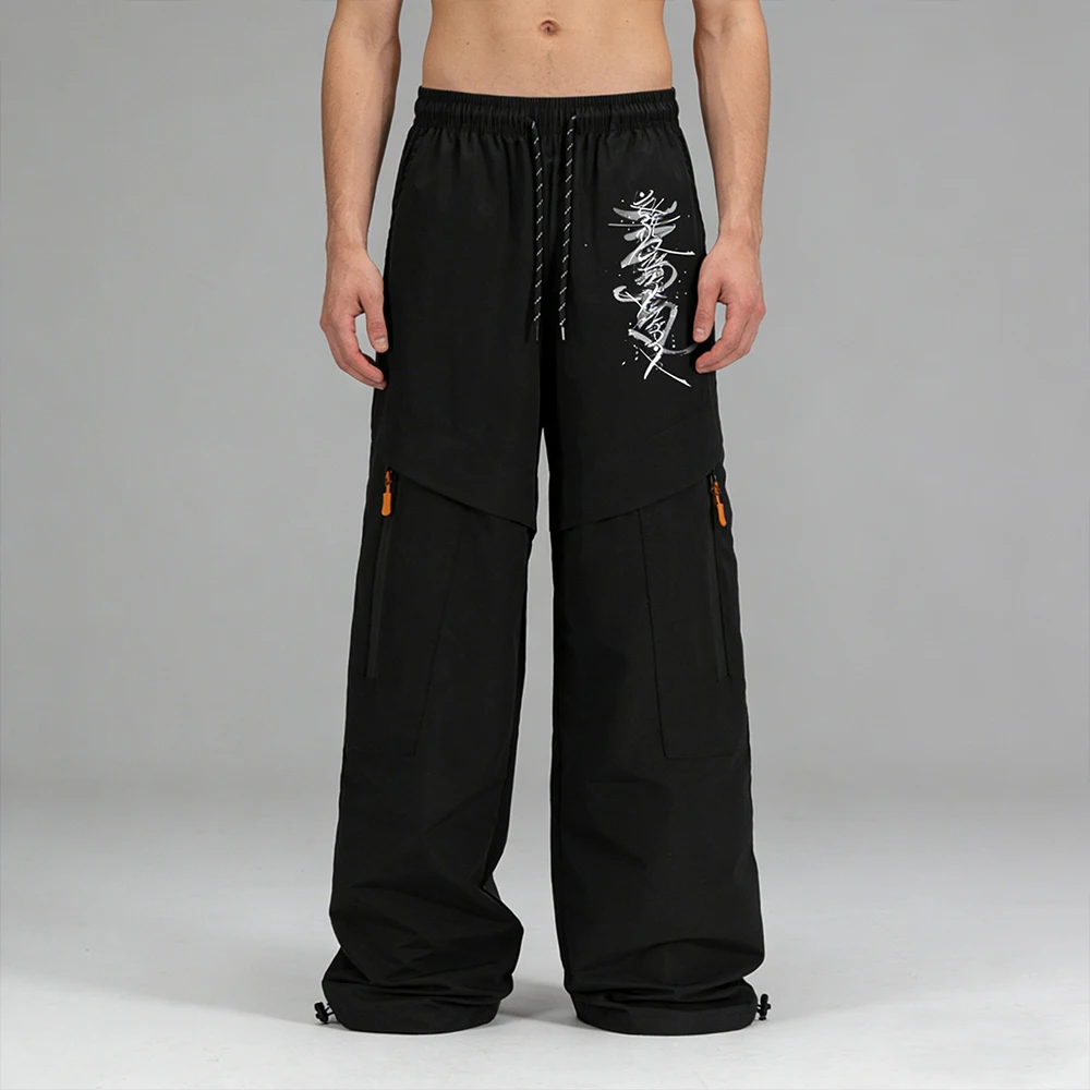 

Мужские черные брюки карго Techwear свободного кроя с широкими штанинами, с множеством карманов, в стиле хип-хоп, уличная мода, с графическим принтом в виде китайской каллиграфии