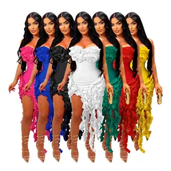 Women Sexy Dress Sleeveless Strapless Mini Dresses Tassel Spliced Slim Fits Wrap Hip Vestidos Casual Beach Summer 2024
