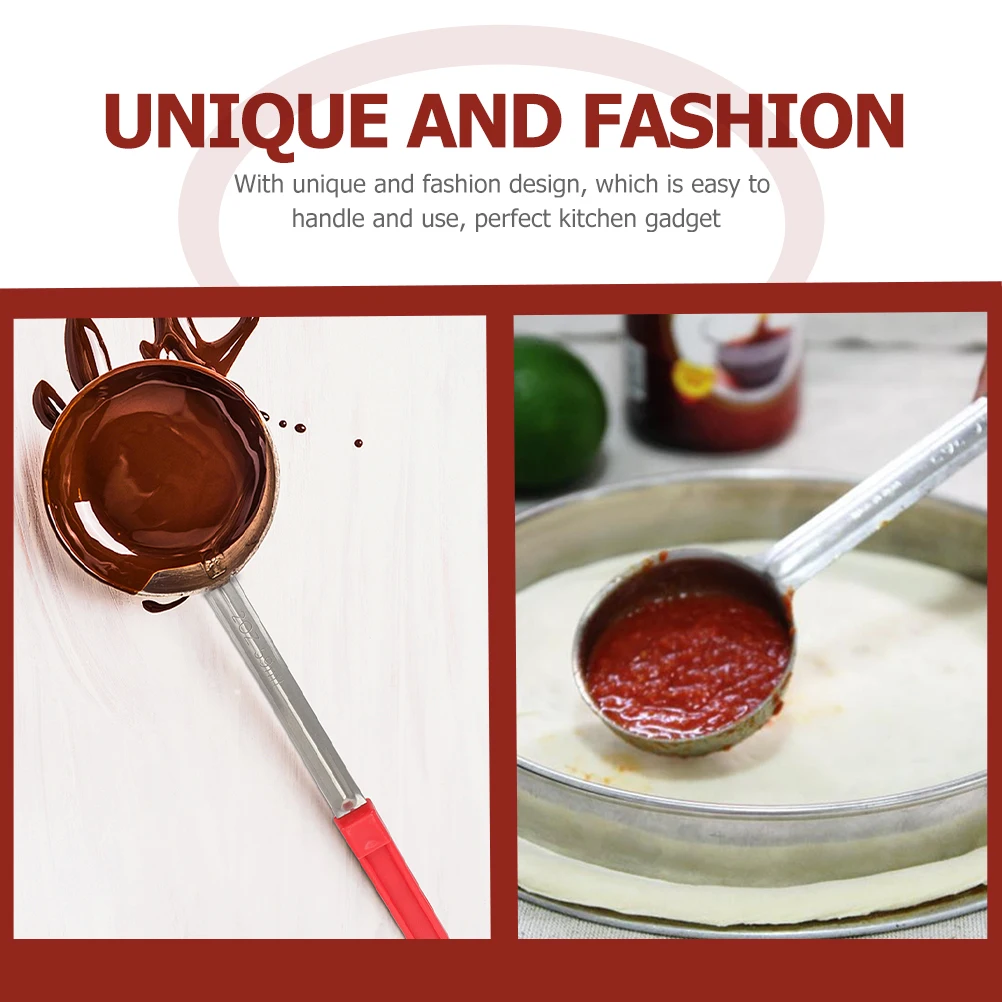 

Stainless Steel Sauce Ladle Kitchen Spoon Long Handle Flat Bottom Scoop For Pizza Ketchup Stir Baking Home Use