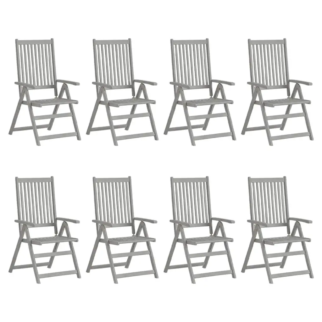 8-Piece Gray Acacia Wood Patio Reclining Chair Set with Cushions – Elegant Outdoor Seating