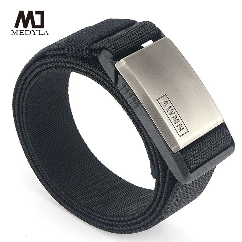 Medyla Men's Belt Metal Nylon Magnetic Buckle Tactical Belt Fashion Casual Men Elastic Belt MN1007S