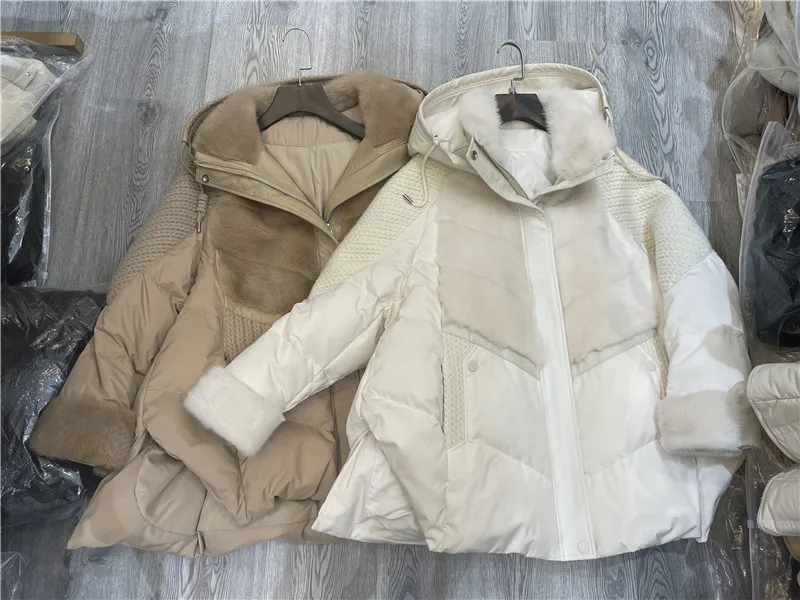 2025 Women's Clothing Hooded loose mink wool knitted mid-length style Autumn Winter New 1103