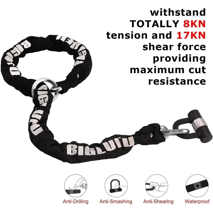 Zwaar uitgevoerde motorkettingsloten met 100 cm snijbestendige 12 mm vierkante ketting en 4 sleutels U-slot voor veilige bescherming van motor Bi