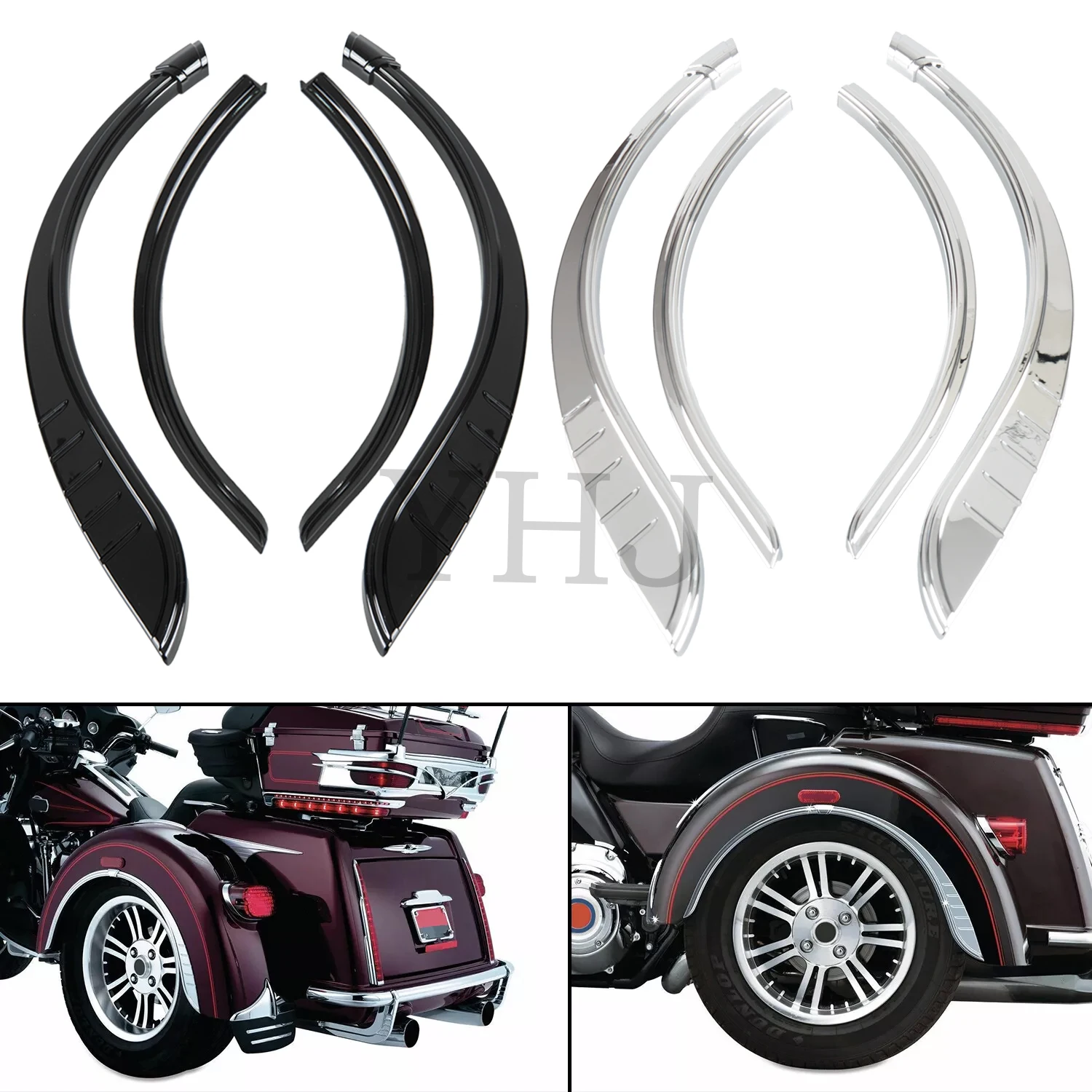 

4Pcs Set ABS Plastic Rear Fender Flares Skirts Trim Accent For Harley Motorcycle Tri-Glide Ultra FLHTCUTG 2009-2022 Chrome/Black