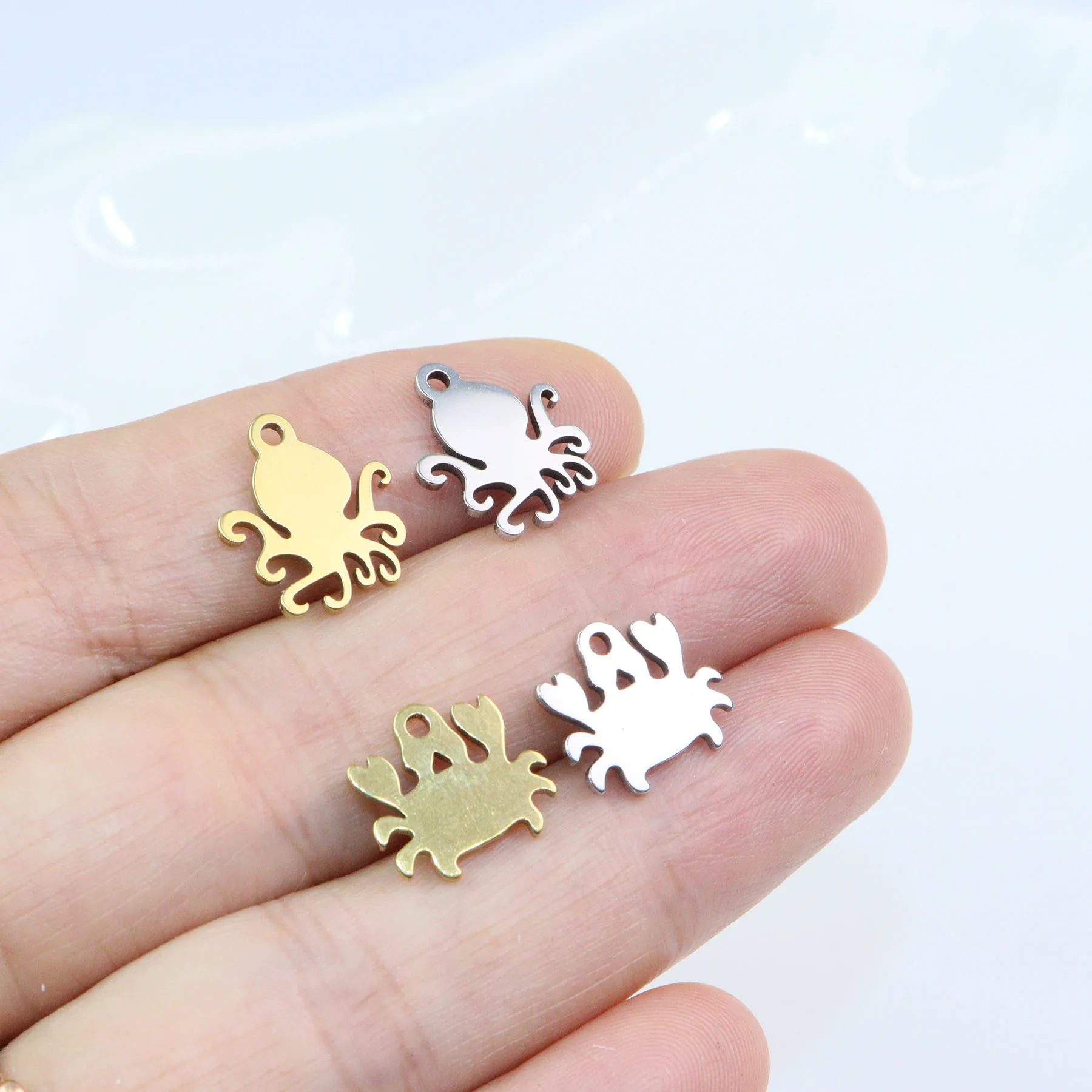 10pcs Stainless Steel Sea Motif Summer Jewelry Charms Pendant DIY Handcraft  Vacuum Plate Waterproof Antiallergic
