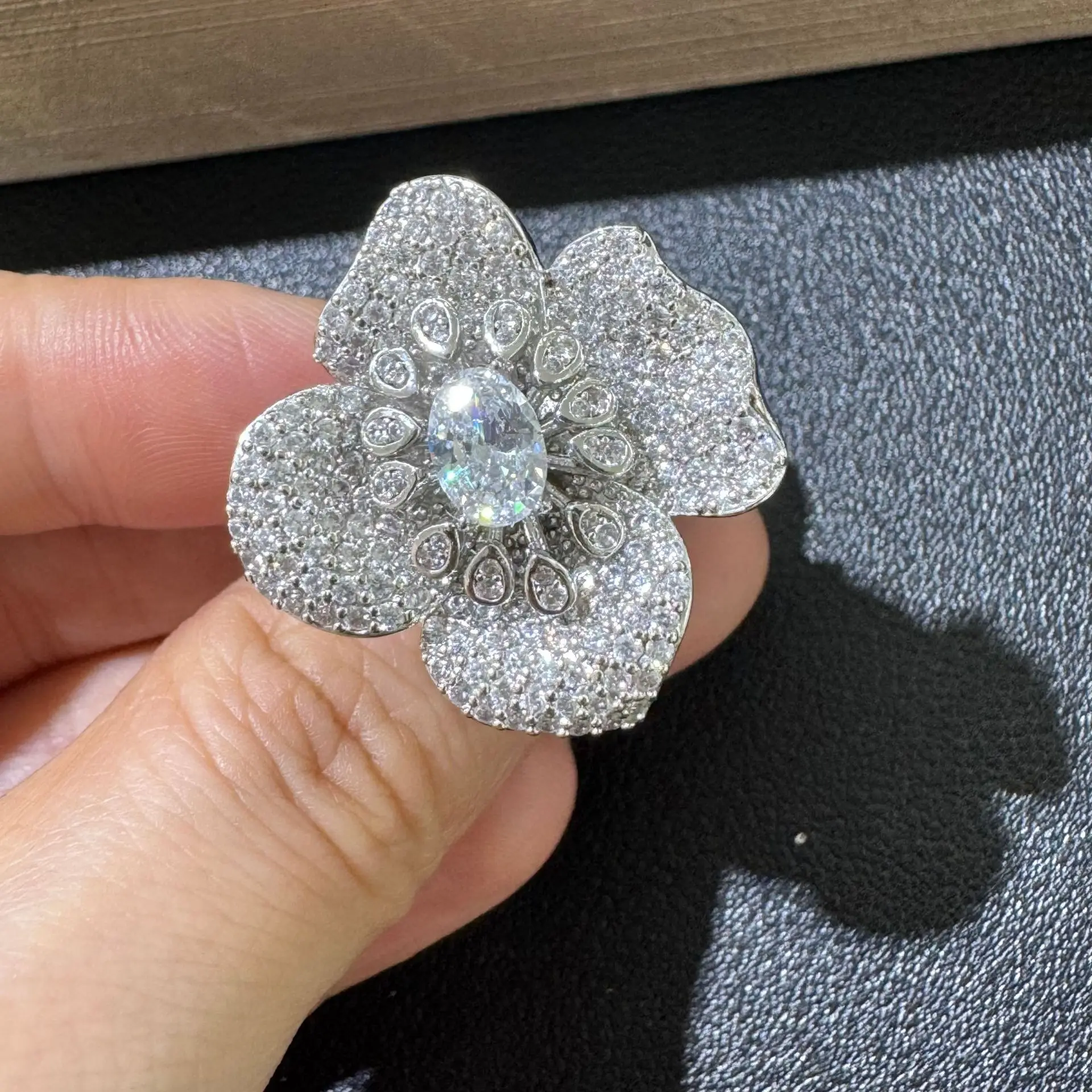 

Elegant Flower Stud Earrings, Full Paved Cubic Zirconia Floral Earrings, Gold Silver Plated Statement Jewelry for Women