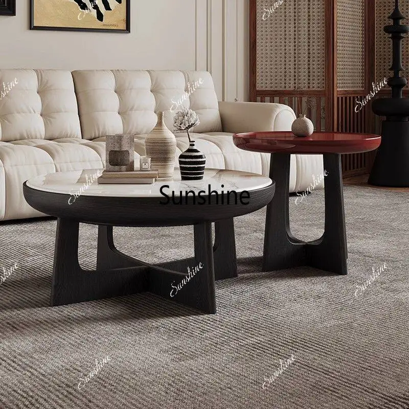 

Medieval style coffee table small apartment round coffee table Italian light luxury storage coffee table combination