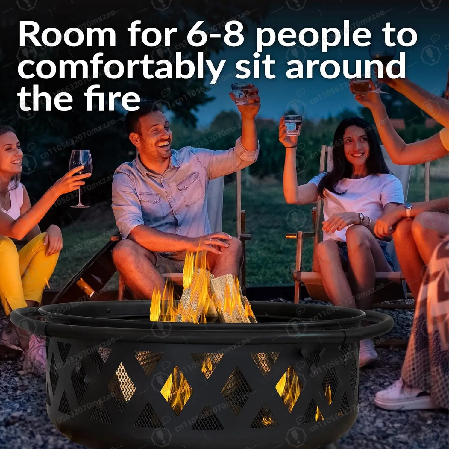 Crossweave Outdoor Fire Pit - Wood-Burning Fire Pit for Outside with Spark Screen, Poker and Round Cover