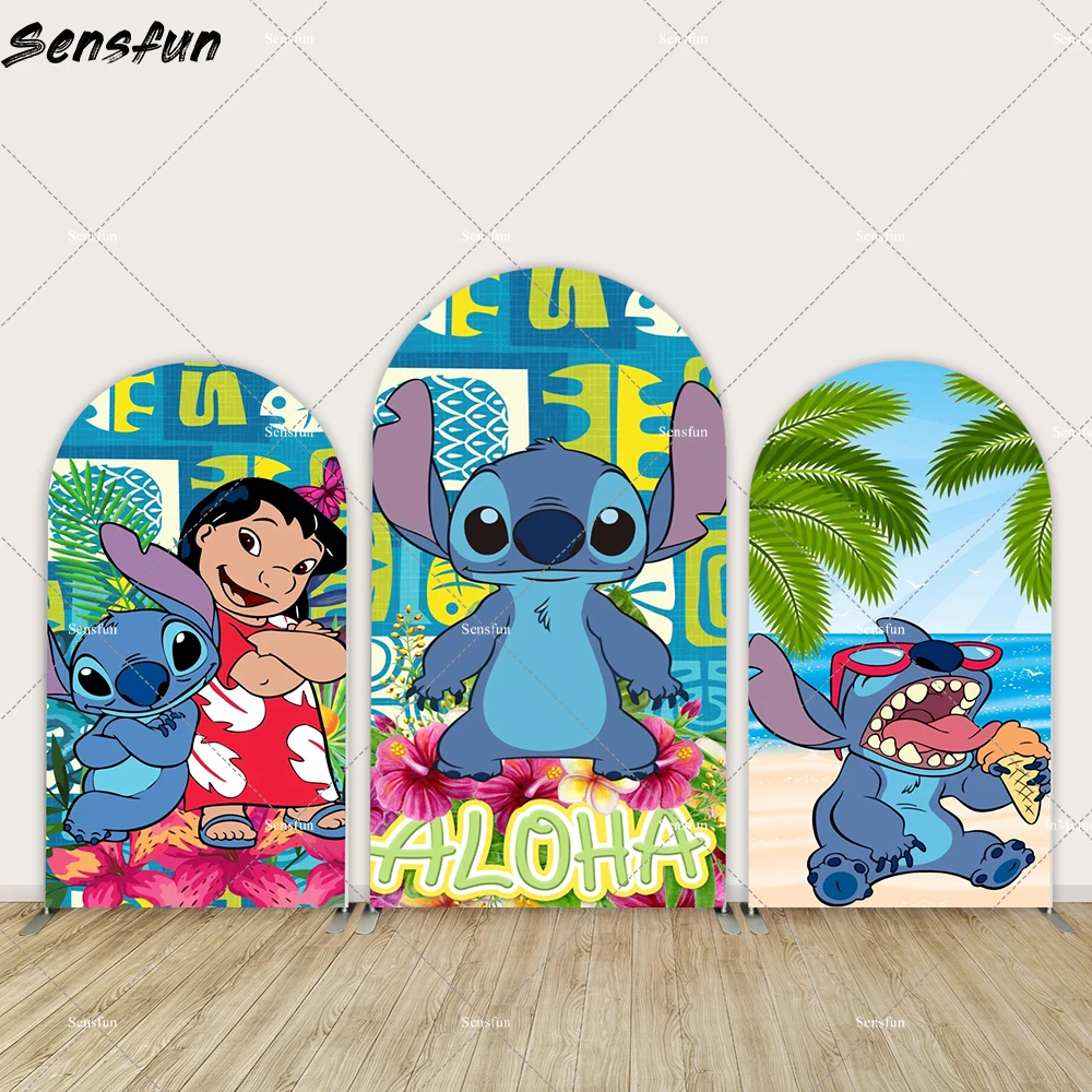 

Aloha Stitch Arch Backdrop Cover for Birthday Party Decoration Summer Beach Stitch Baby Shower Background Arched Wall Banner