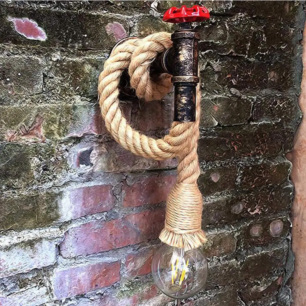 Industrial Water Pipe Wall Light Retro Hemp Rope Home Decor Lamp For Living Room Bedside Wall Sconces Interior Lighting,E27 Base