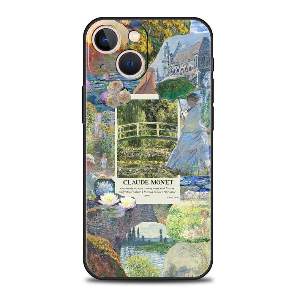 Luxury Phone Case For Apple iPhone 11 15 14 Pro MAX 12 13 7 8 Plus X XR XS MAX SE Silicone Black Cover Funda Claude Monet Art