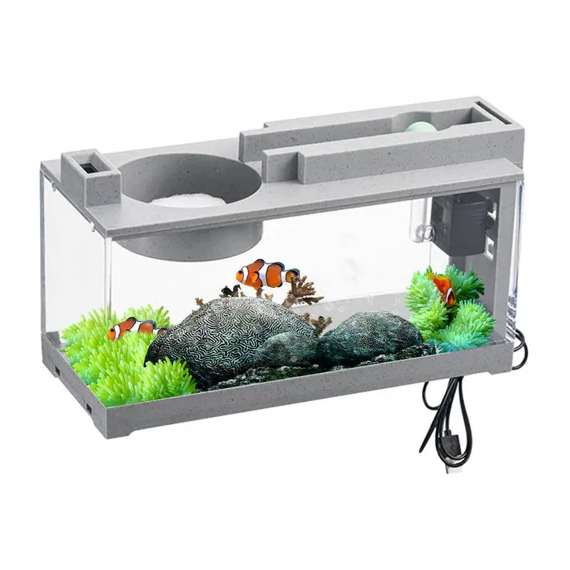 Desk Aquarium Glass Aquarium Modern Silent Desktop Fish Tank With Air Pump For Seaweed Small Corals Betta Fish Shrimp Goldfishs