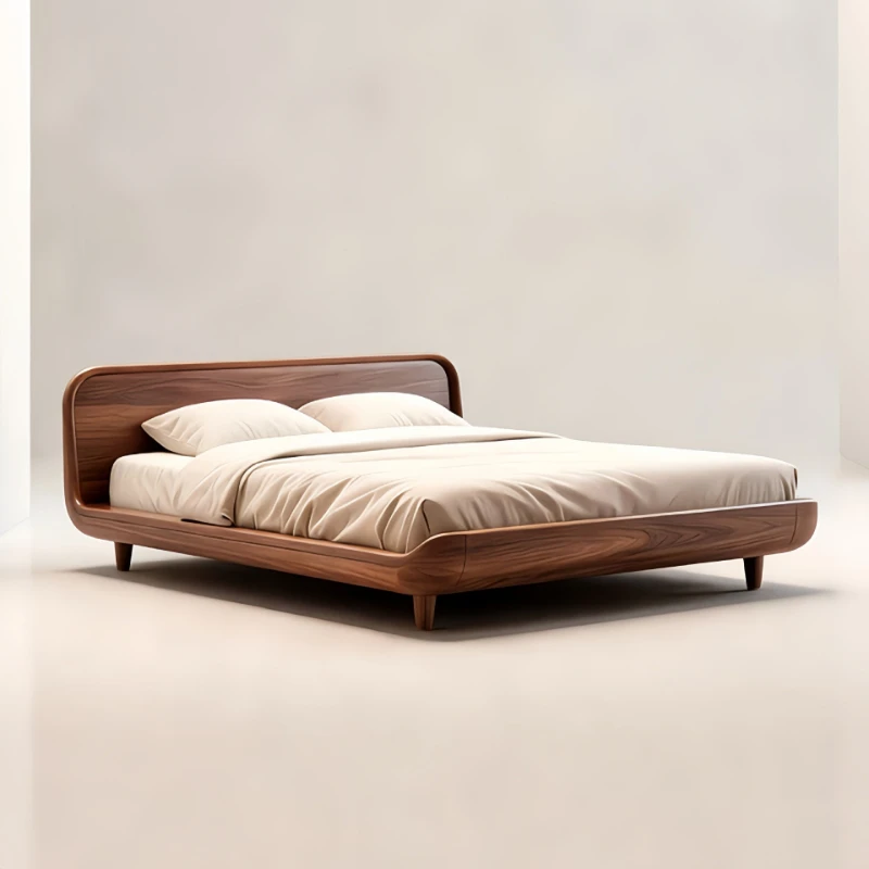 

New Chinese Solid Wood Bed Black Walnut Double Bed Villa Homestay Light Luxury Master Bedroom Bed