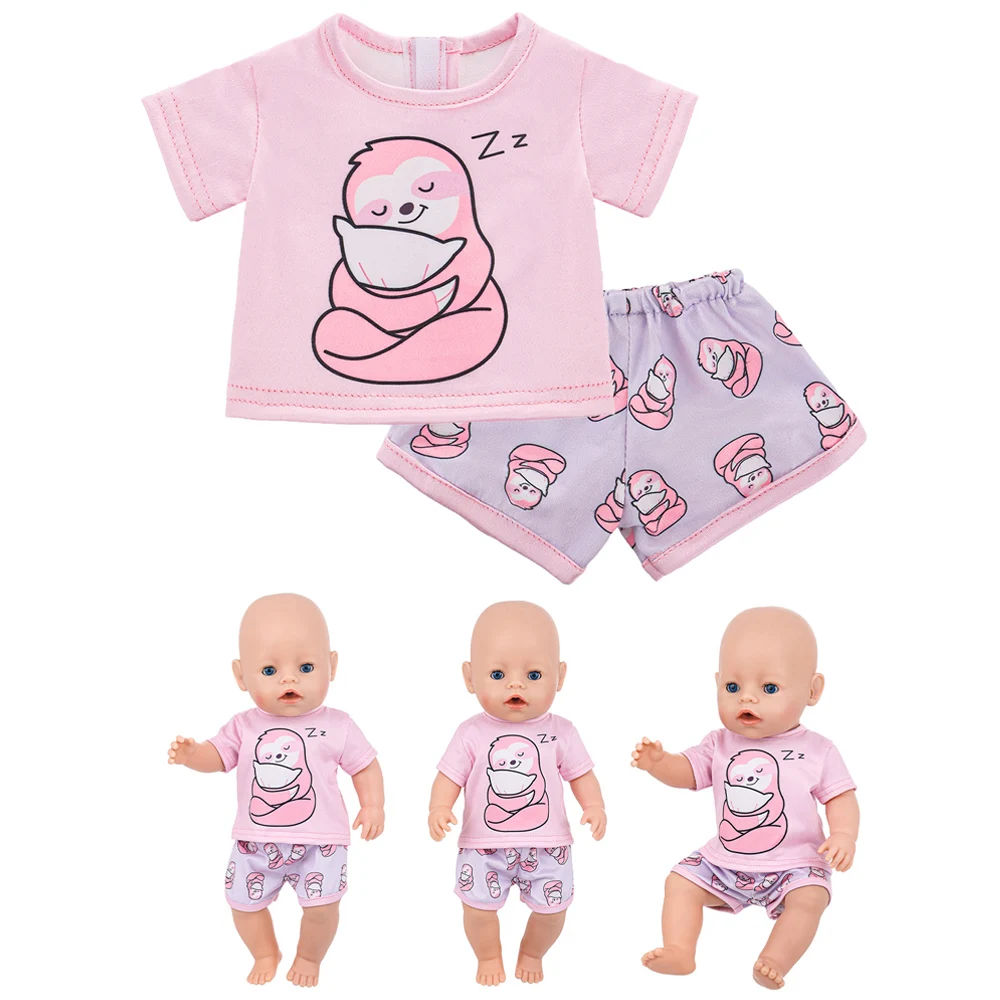 Cartoon-Giraffe-Pyjama für 43 cm große und 18-Zoll-Babypuppe, süßer Flamingo-Faultier, wiedergeborene Puppenkleidung, Mädchenspielzeug, Geschenk unserer Generation