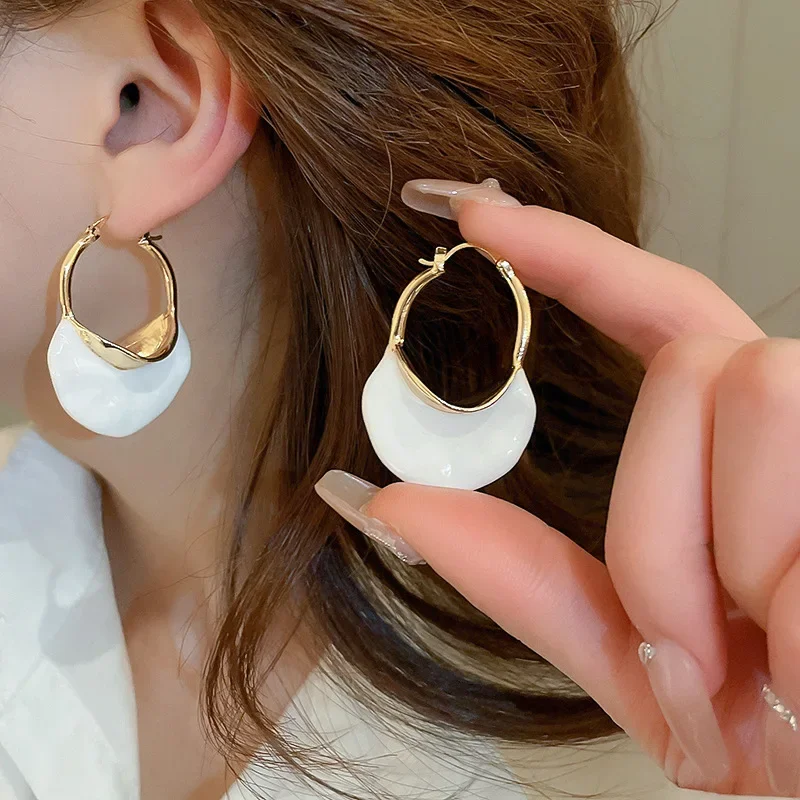 Minar Korean Style Colorful Enamel Bag Shaped Chunky Hoop Earrings for Women Gold Plated Alloy Statement Minimalist Jewelry