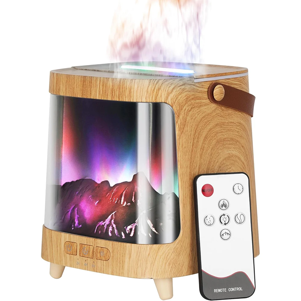 스노우 7컬러 마운틴 플레임 가습기, 오로라 에센셜 오일 디퓨저, 200ml 물탱크 용량, 거실에 적합