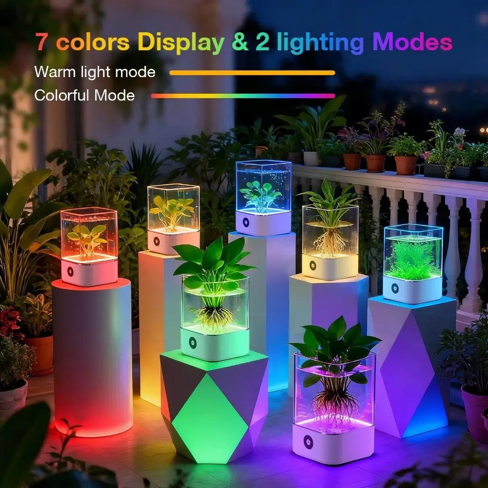 Colorful Crystal Aquarium Night Light Color Changing Dimmable USB Powered Lamp Nightstand Multifunctional Hydroponic
