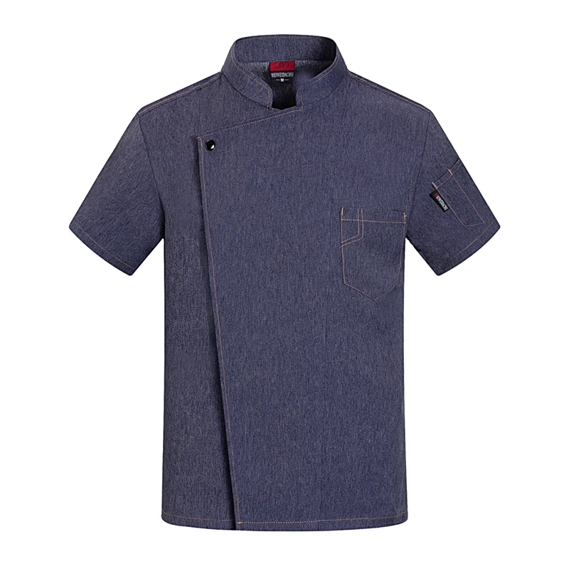 Navy Short Sleeve Chef Jacket customized  logo Chef Uniform Men Kitchen Restaurant coat Shirts Summer Cook Coat Waiter Clothes