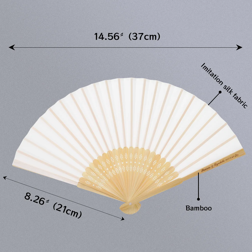 Personalized Engraved folding silk hand fan with gift bag, elegant and personalized, wedding and mariage, 10-50 PCs