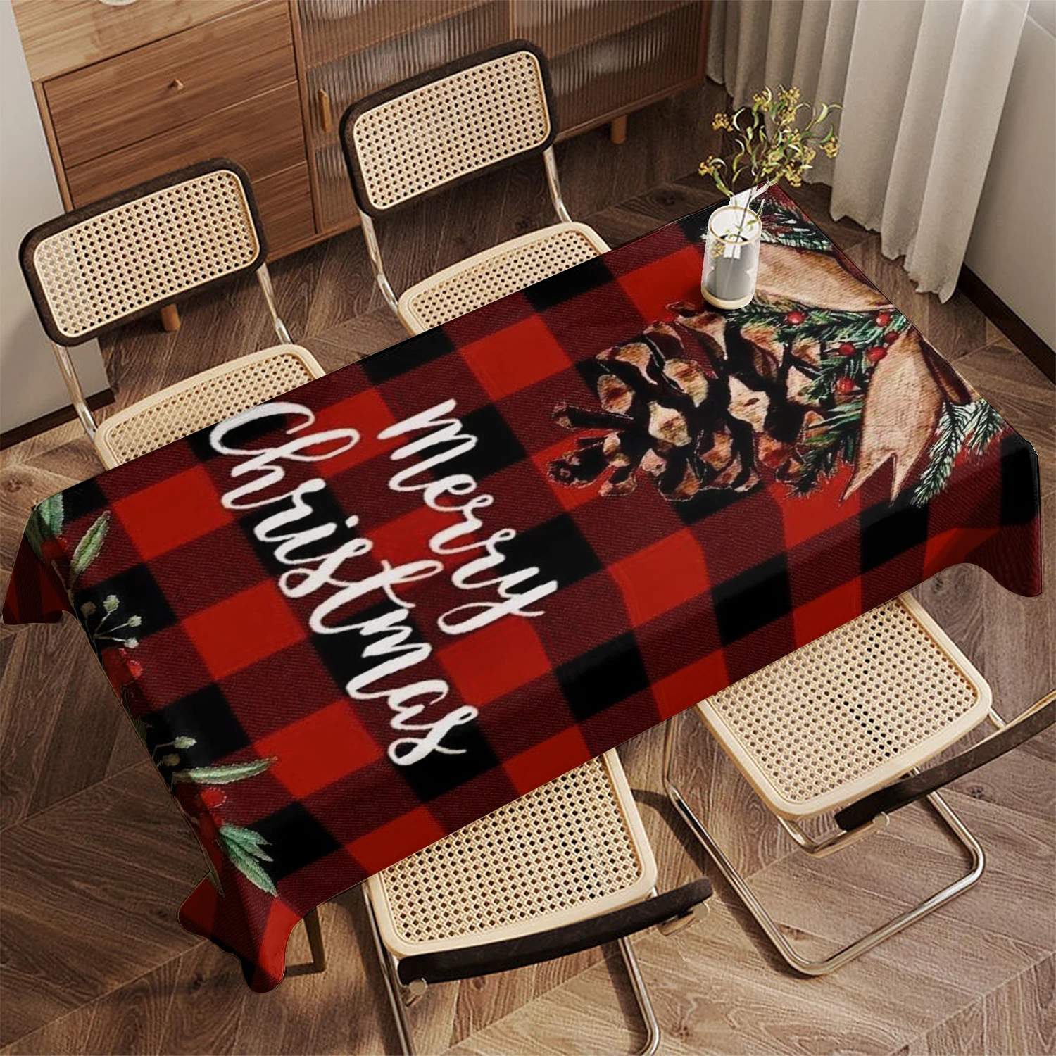 Merry Christmas Checker Tablecloth Restaurant Kitchen Tablecloth Living Room Home Decoration Rectangular Party Decoration