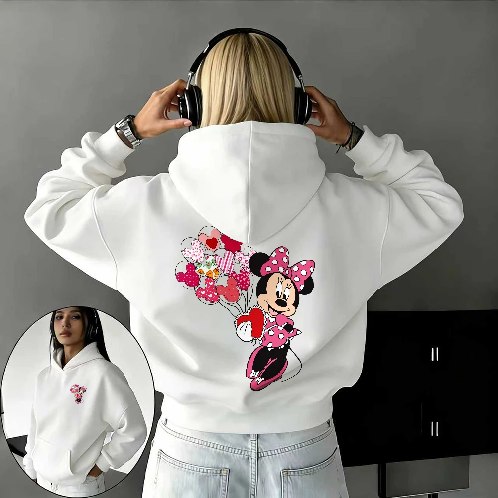 

Осенне-зимний свитшот Disney с принтом Минни и сердечка из 100% чистого хлопка для мужчин и женщин, повседневный и теплый топ