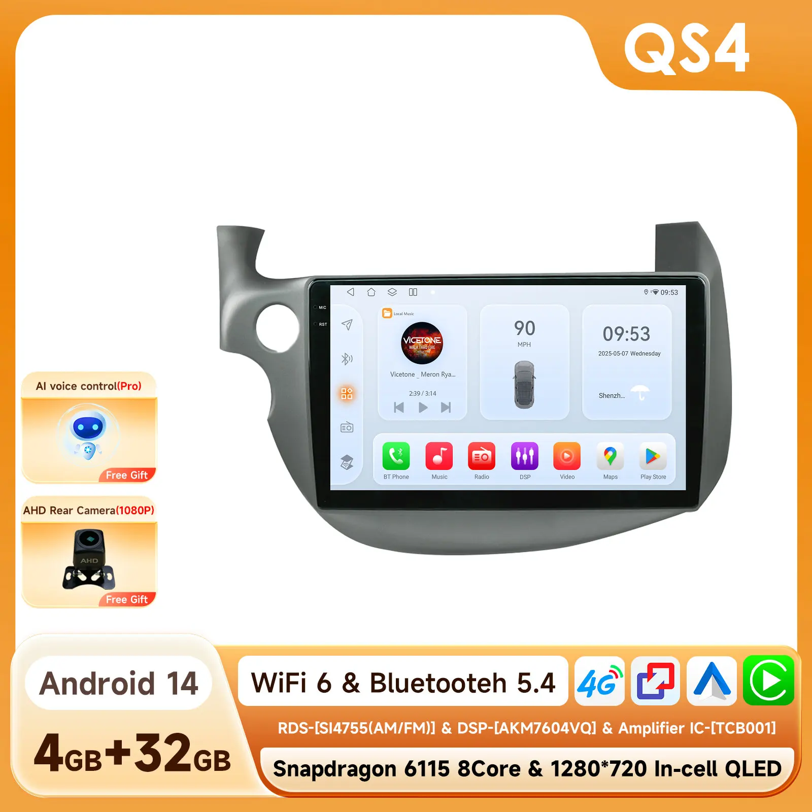Draadloze CarPlay Android Auto autoradio voor Honda Jazz Fit 2007-2014 Intelligente Systemen GPS Multimedia Stereo Touchscreen 6115