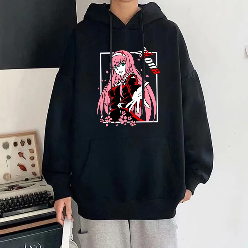 Sudadera con capucha con estampado de Anime Zero Two Unisex, sudadera deportiva holgada, Top informal, otoño e invierno, nueva moda