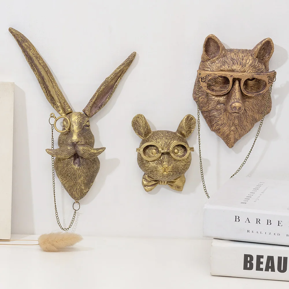 

Imitation bronze animal statue pendant interior wall decoration resin crafts wall hanging decoration