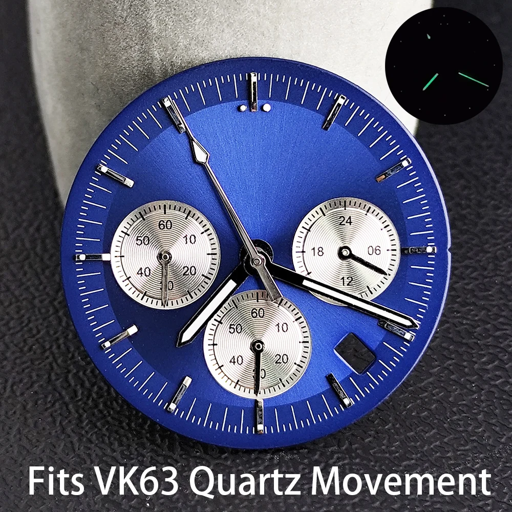 VK63 Zifferblatt/Zeiger passend für VK63 Quarzwerk Herrenuhr Zubehör Ersatz grün leuchtendes Kalenderfenster VK63 Zeiger – Detail 5