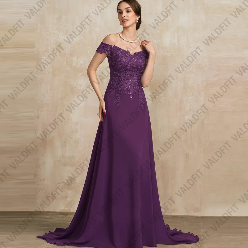 

Customized Long Purple Mother of the Bride Dresses with Appliques for Wedding Party Dress Robes Invitee Mariage