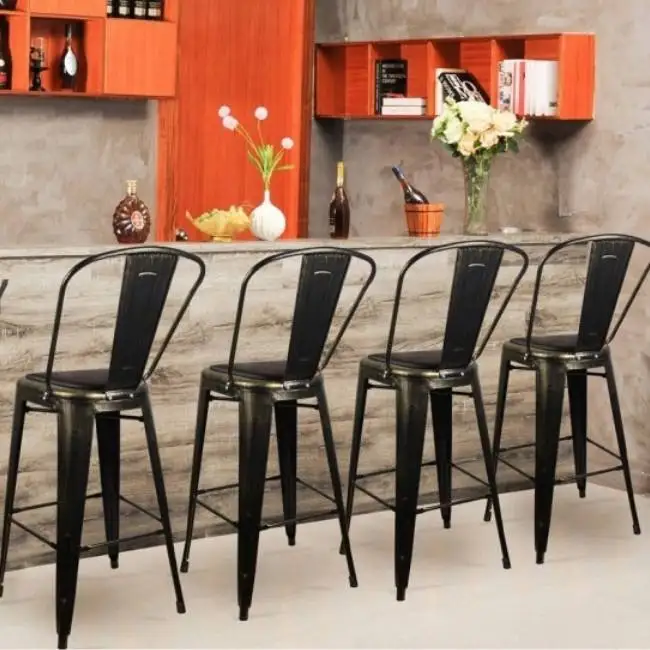 Hot-Sale Luxury Customized Home Furniture Restaurant Kitchen Wood Frame High Dining Bar Chair